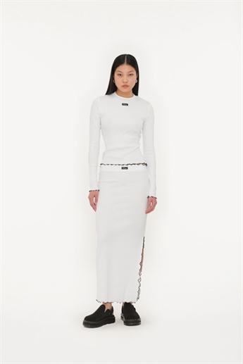 Rotate, Rib Long midi skirt, White